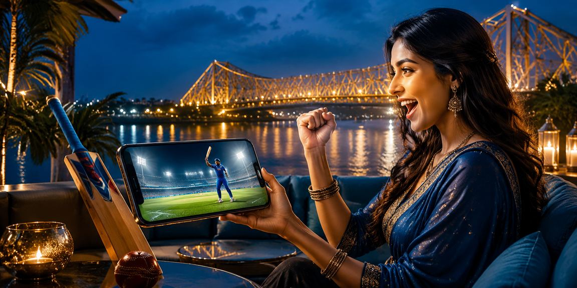 Kolkata Howrah Bridge with cricket stadium lights